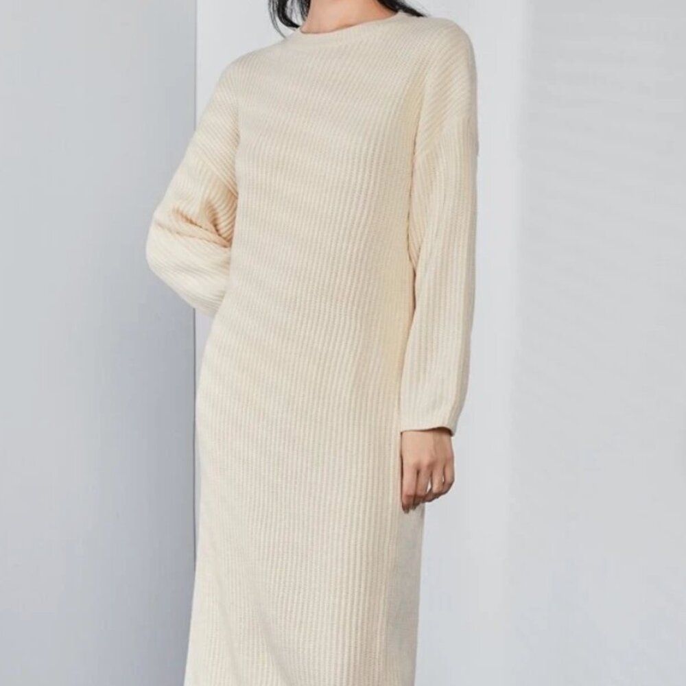 Ribbed Knit Drop Shoulder Sweater Dress
